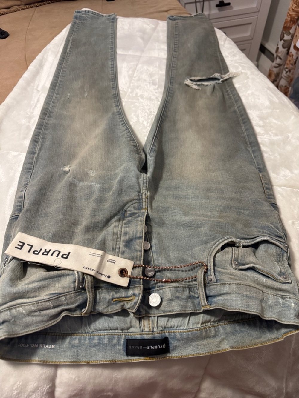 PURPLE Brand Slim Straight Men’s Jeans in Faded Light Blue-Grey - Picture 2 of 7